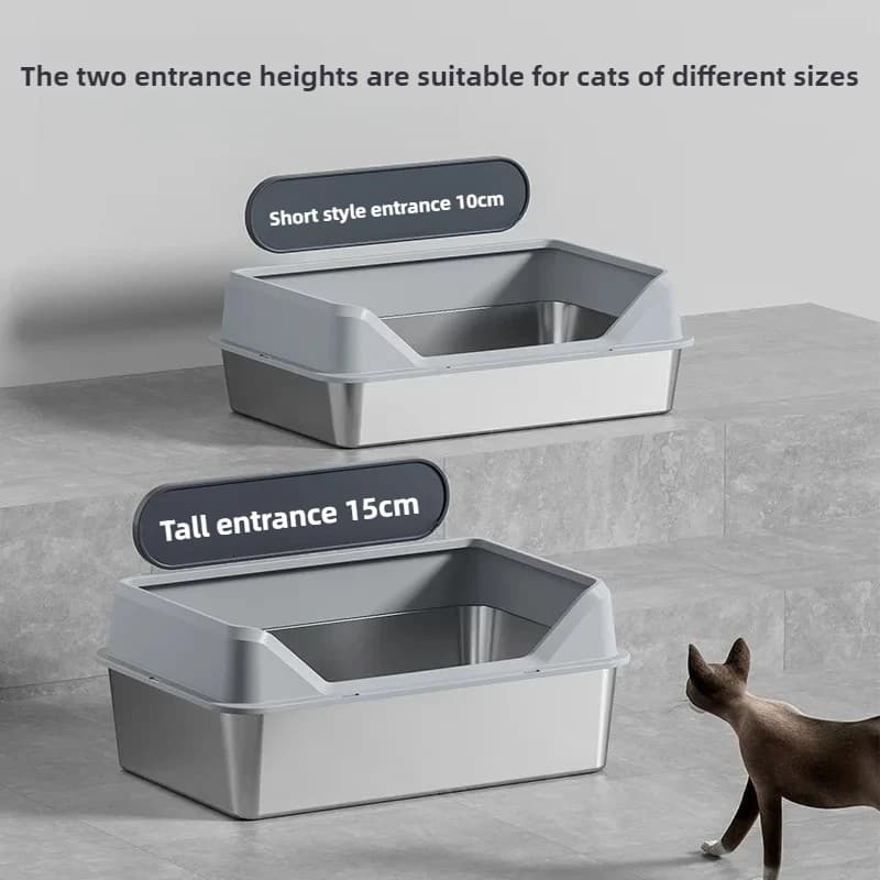 Grande lettiera per gatti in acciaio inossidabile con design chiuso su lati alti include paletta per rifiuti di animali domestici di grandi dimensioni