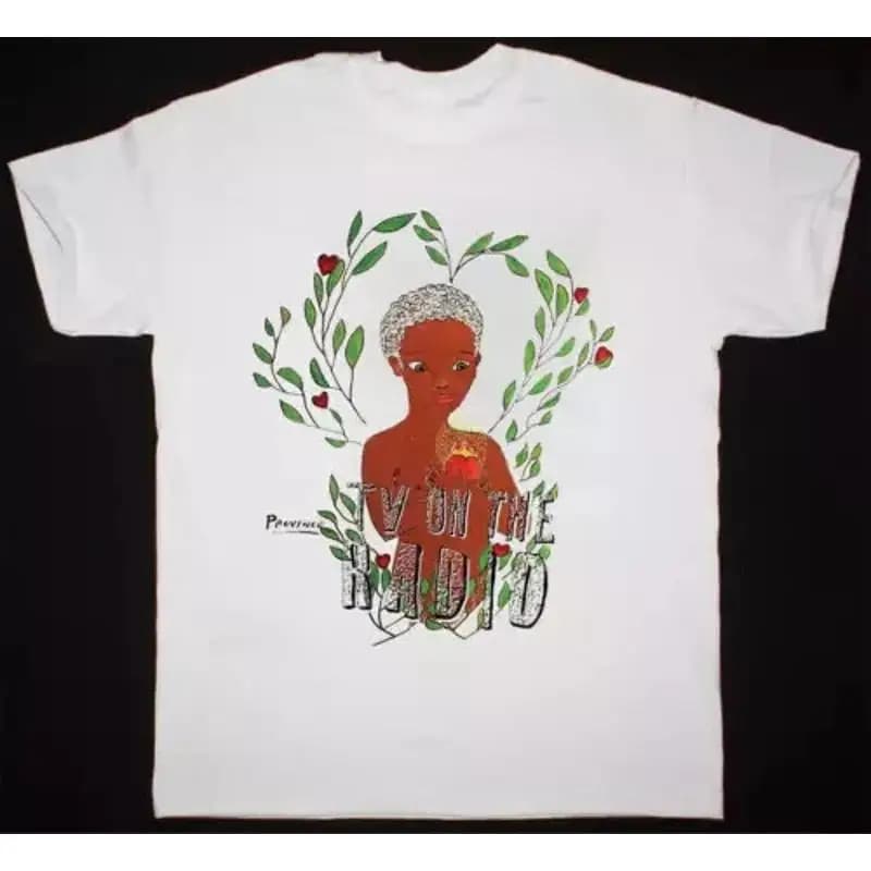 TV sulla radio Musica per gli amanti T-shirt bianca in cotone a grandezza naturale RD346