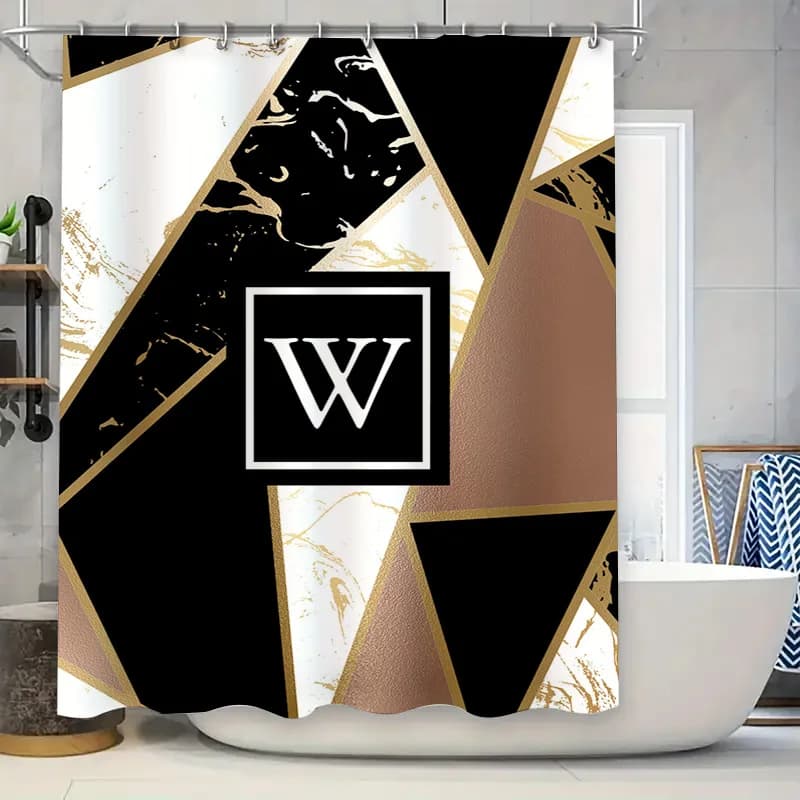 Tenda da doccia da bagno in oro nero con motivo geometrico di lusso, set di accessori da bagno decorativi moderni di dimensioni personalizzabili per la casa