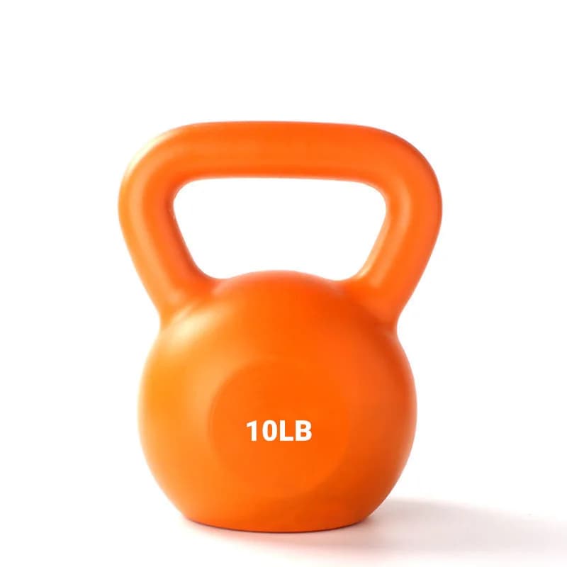 Kettlebells colored by 10 pounds with cement filling for fitness training at home