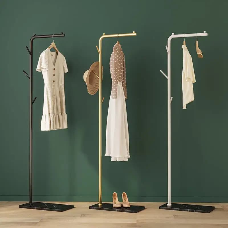Space-Saving Portable Single Rod Wardrobe Clothes Hanger Luxury Wooden Coat Hook for Bedroom No-Occupation Multi-Function