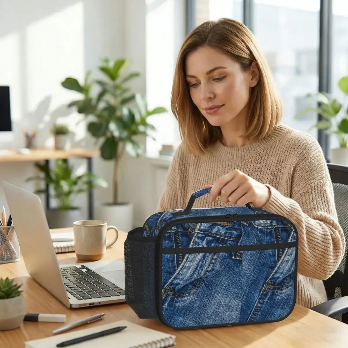 Clothes Button Diagonal Up I Love Bluejeans Denim Insulated Lunch Bag for Kids School Cooler Thermal Food Box Tote Lunch Boxes