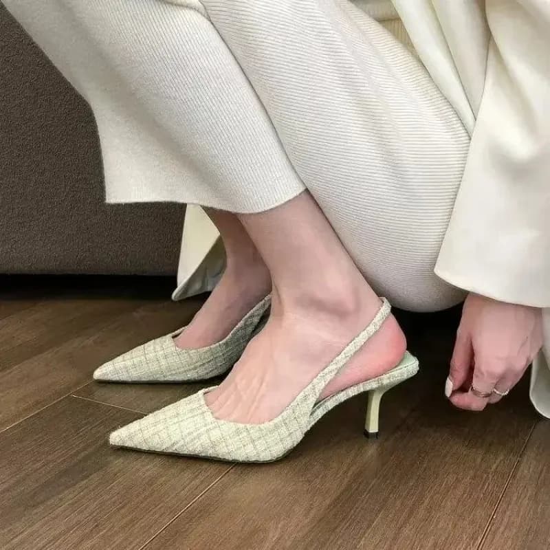 Pumps Shoes Fashion Brand Designed Knitted 5cm Heels for Women Summer Stiletto Party & Daily Sandals Elegant Pointed Toe Blue