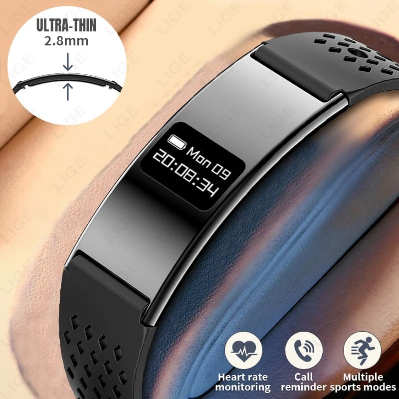 LIGE New Ultra-thin Smart Bracelet with Cardiofrequencymeter, Fitness Tracker, Waterproof IP68, Counter Passes, Reminder Calls, Women's Smartwatch