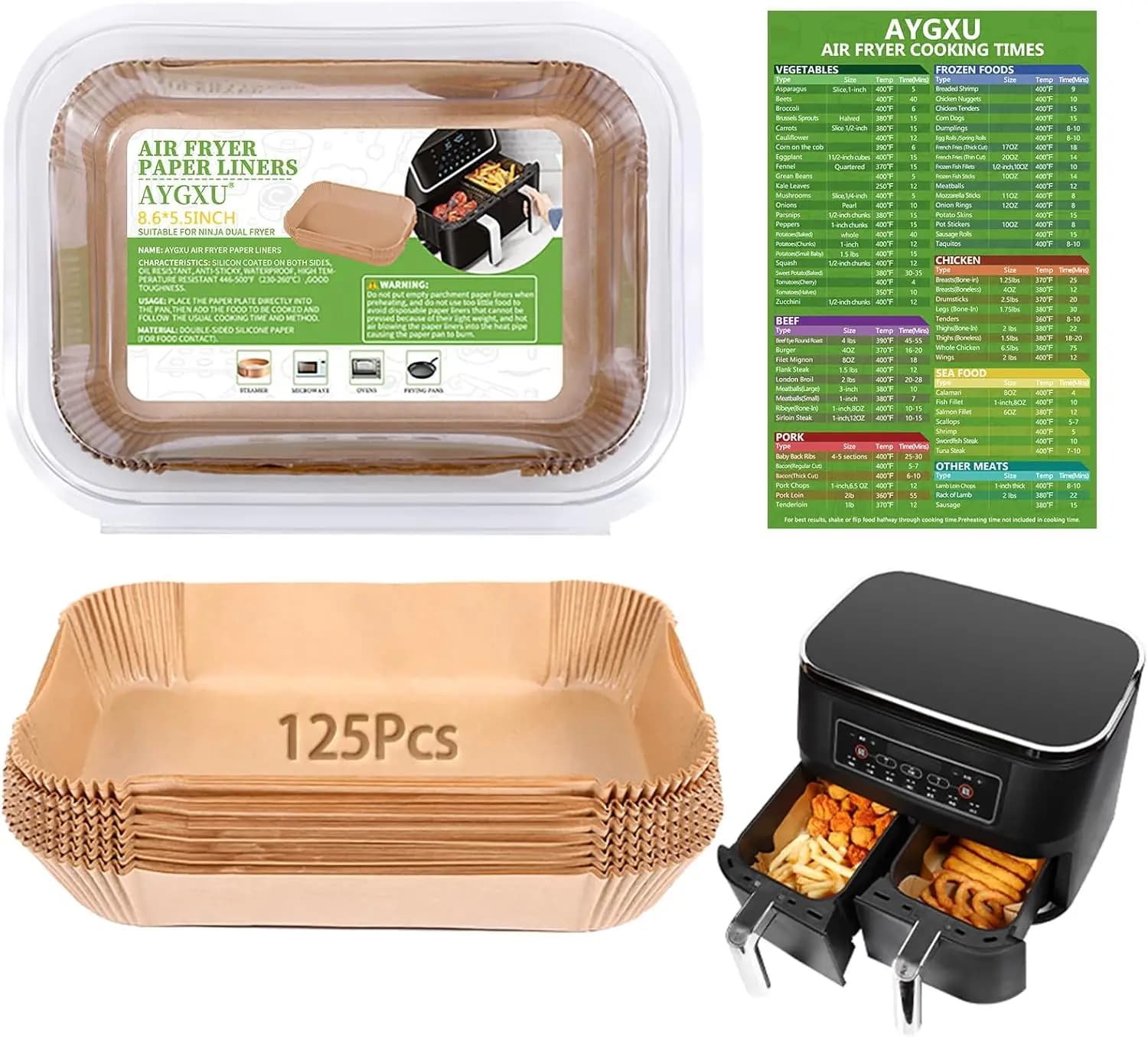 125 Pezzi di Carta da Forno Usa e Getta per Friggitrice ad Aria a Doppio Cestello, 8.6x5.5 Pollici