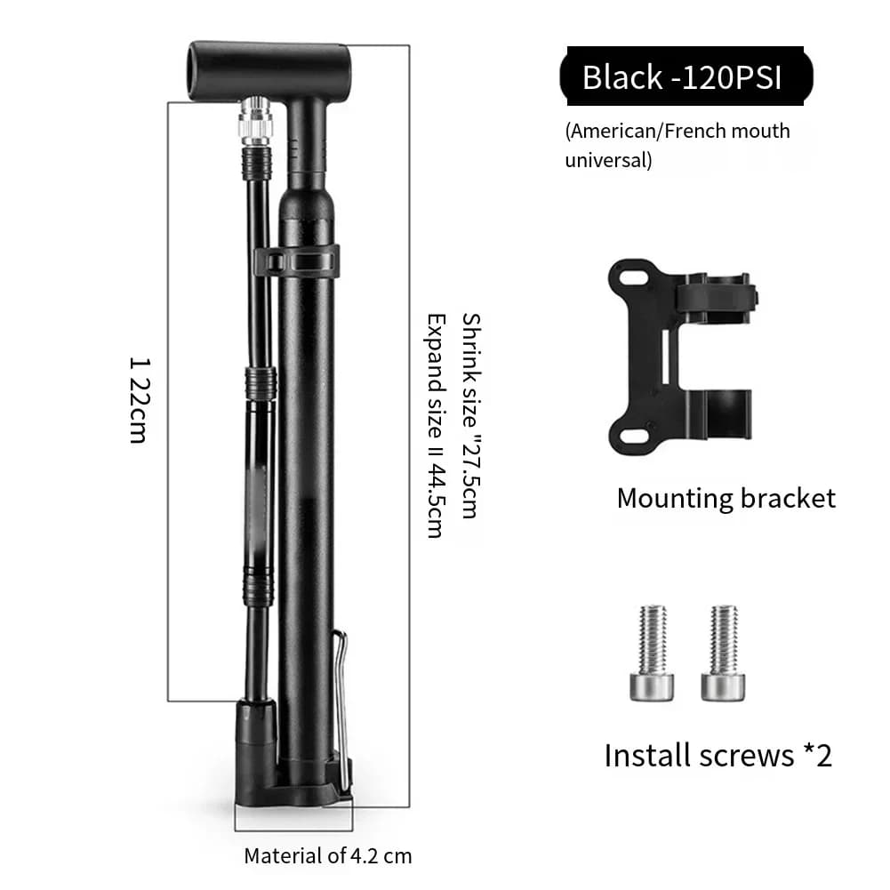 Per bici da strada Pompa ad aria per bici Pompa da 120 PSI Ciclismo all'aperto 27,5 * 4,2 * 4,2 cm Corpo in lega di alluminio Materiale ad alta durezza