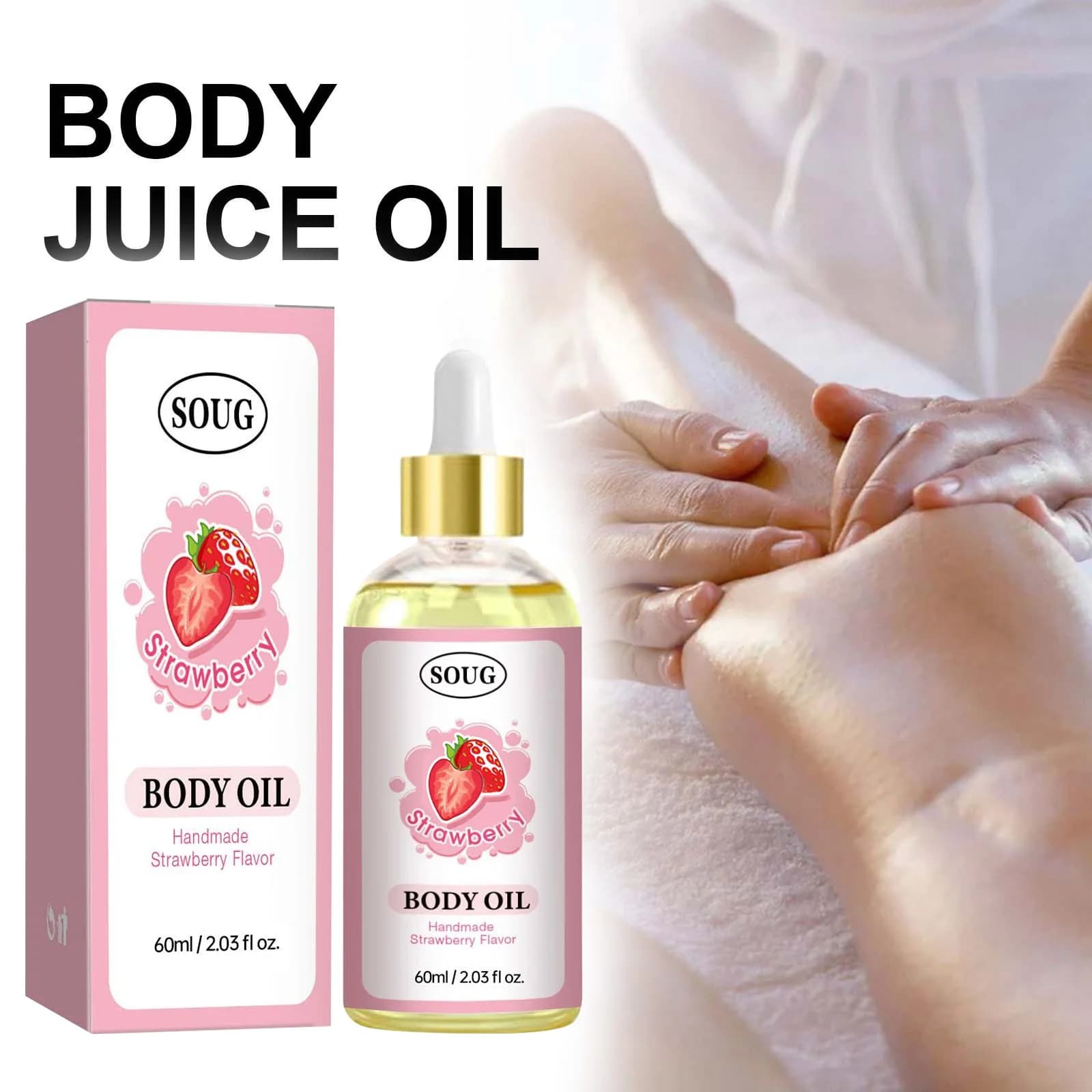 SOUG Olio Corpo - 60ml Cura Idratante Naturale Della Pelle Con Estratto Di Fragola Per Tutti I Tipi Di Pelle, Panino Alla Cannella Aromatizzato A Mano