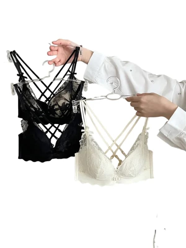 Reggiseno Sexy in Pizzo da Donna, Spesso e Anti-Cedimento, con Spalline Incrociate, Senza Ferretto, Coppe a V, per l'Estate, con Spalline Fisse KUCLUT