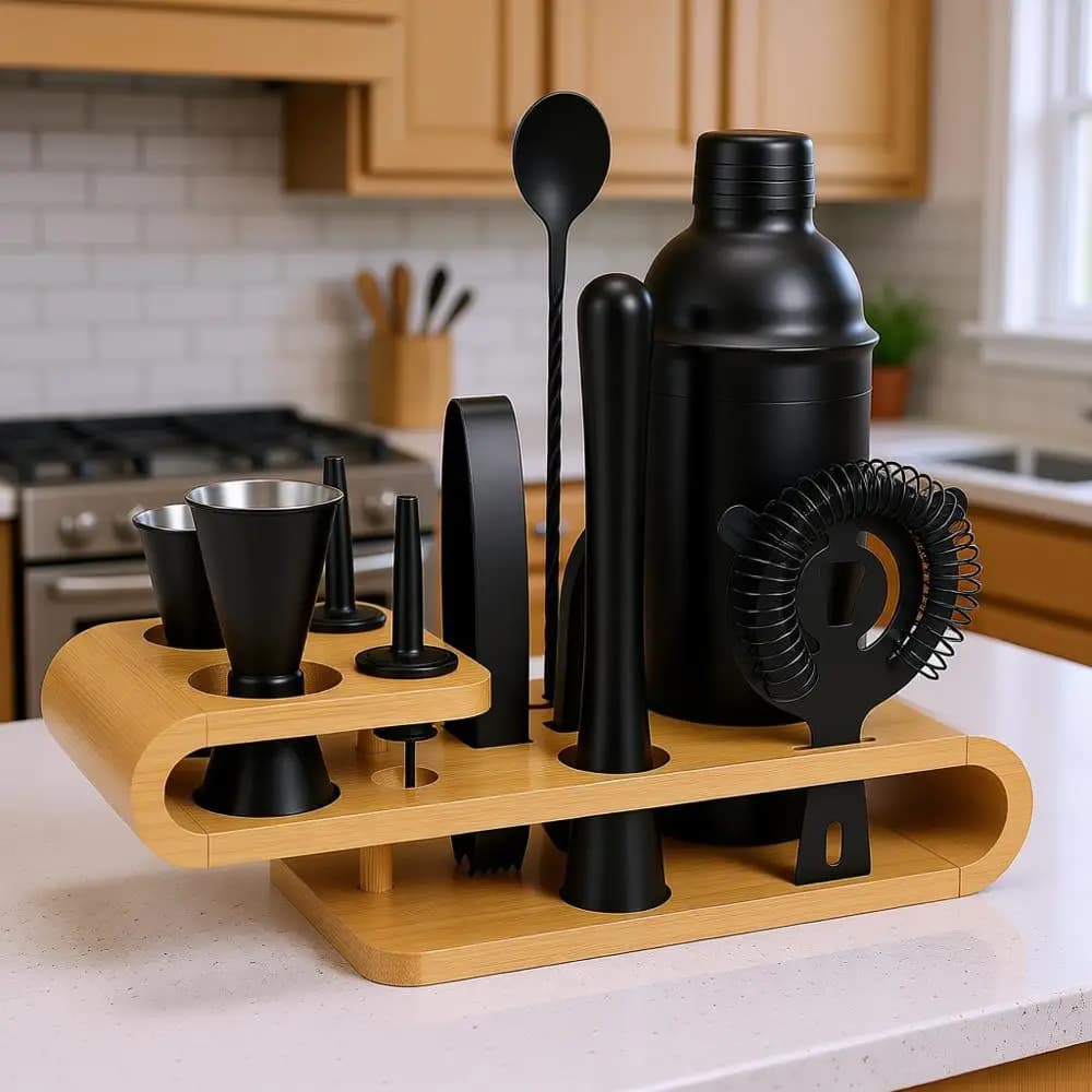 Set Completo da Barman 12 Pezzi: Shaker per Cocktail, Utensili da Bar e Accessori per Bar