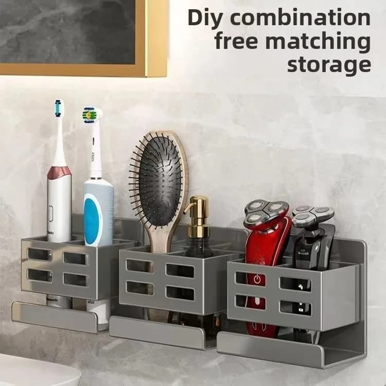 2 Pezzi Porta Spazzolini e Dentifrici, Scaffale da Bagno in Alluminio Senza Foratura, Organizzatore a Parete per Lavabo