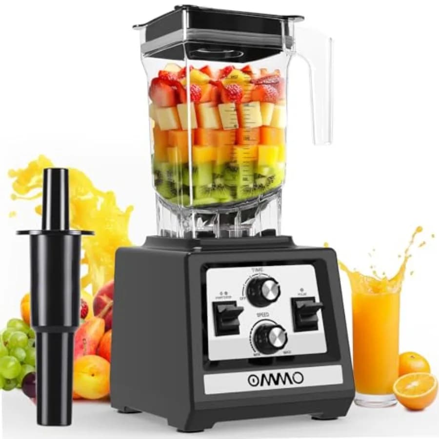 Blender for Smoothies: 1800W Peak Blenders for Kitchen, BPA-Free Plastic Pitcher, Black, 6 Stainless Steel Blades, Timer Speed