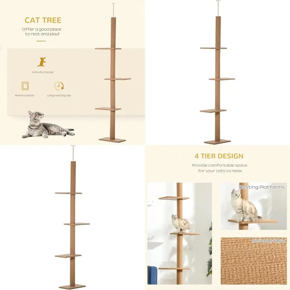 Torre per Gatti Regolabile in Altezza con Pali in Sisal per Gioco e Tiragraffi da Terra a Soffitto