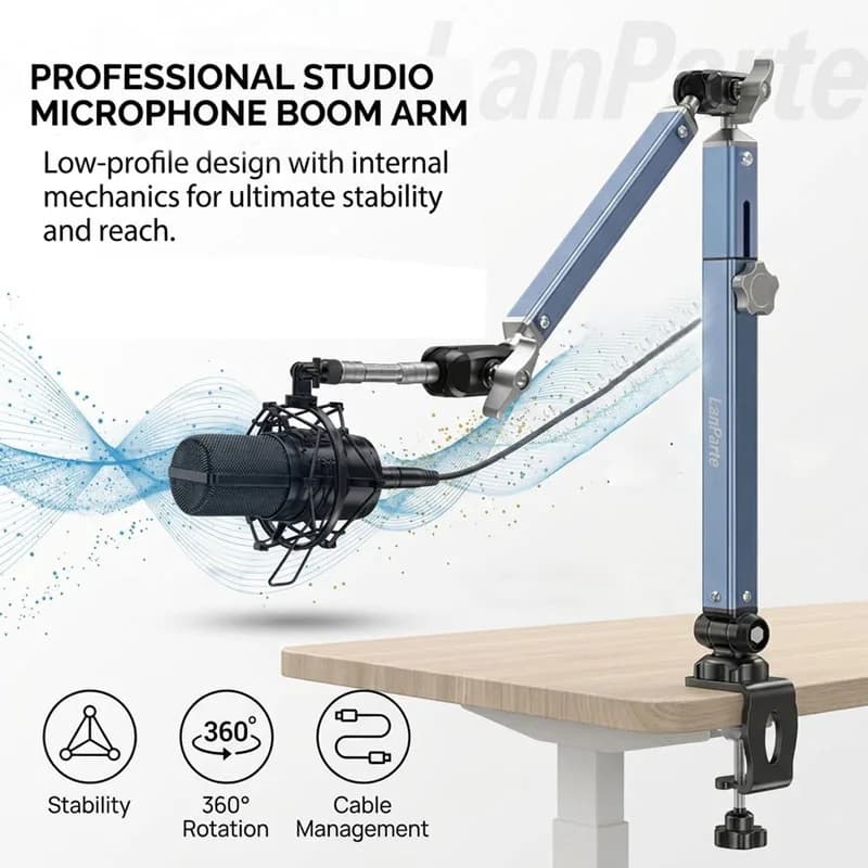 Supporto per Microfono Lanparte con Braccio e Gestione Cavi per Blue Yeti, FIFINE AM8, K669B, HyperX QuadCast S, SoloCast, AT2020, Shure