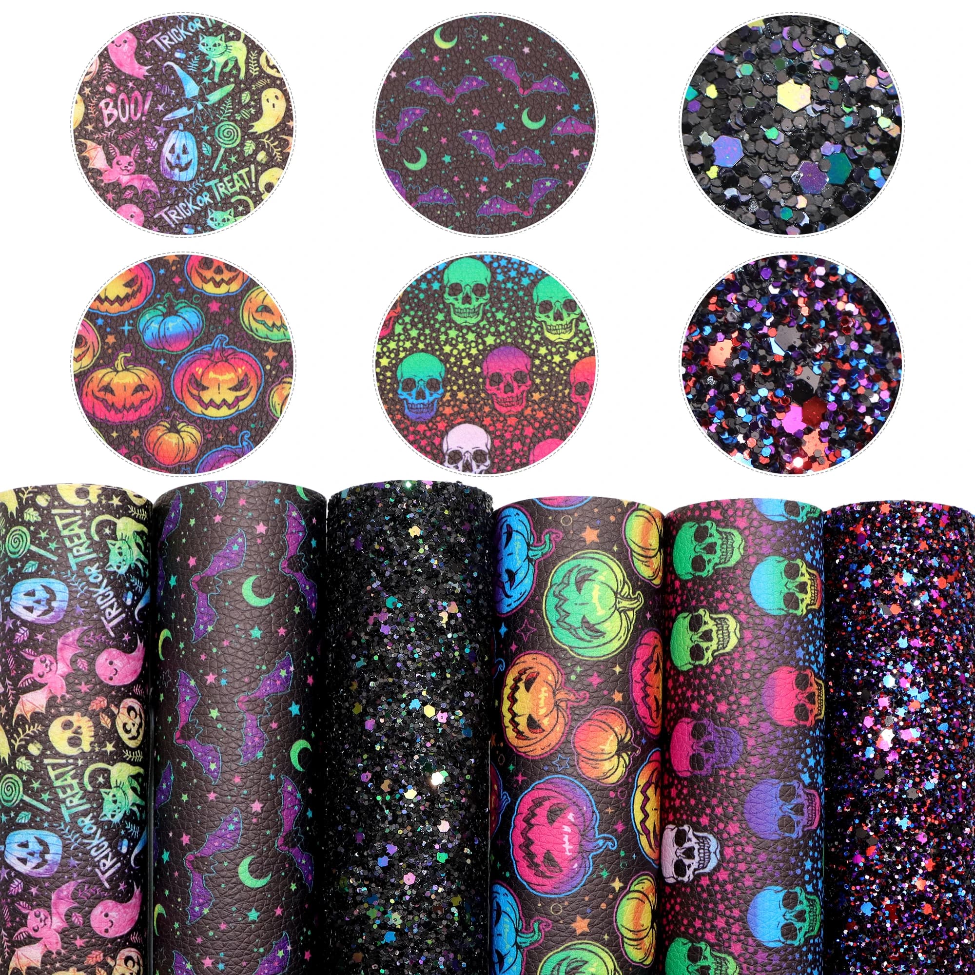 5-10 pz/set 20*33cm Halloween Skull Spider Pumpkin Set in pelle sintetica stampata Patchwork per borse con fiocco per capelli fai da te, 1 yc12193
