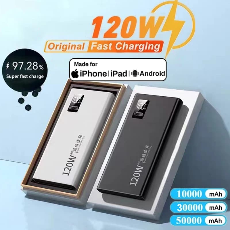 Caricatore portatile batteria di ricambio esterna Powerbank originale 120W 50000mAh ricarica rapida per Apple iPhone Samsung Xiaomi PowerBank