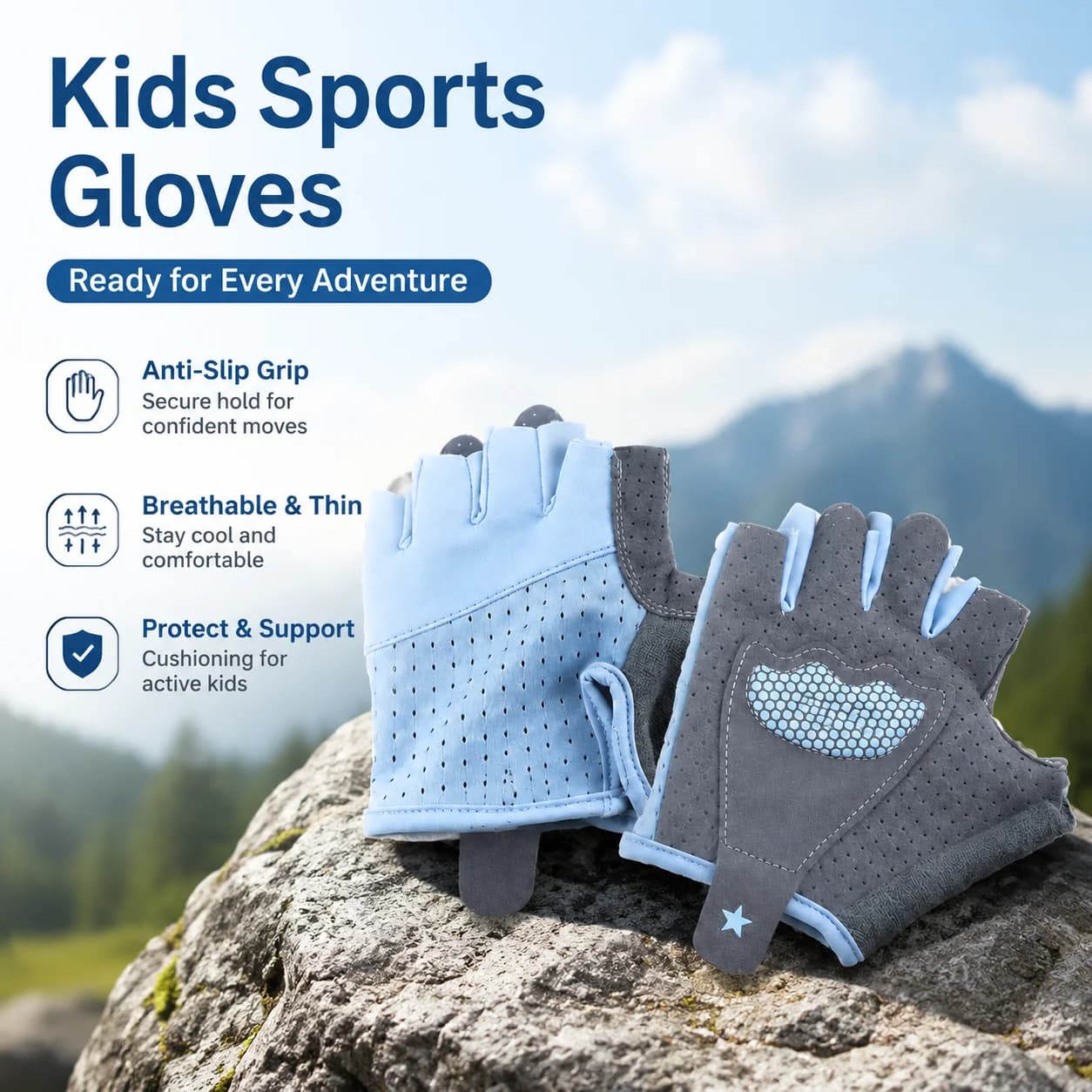 Children Half Finger Sports Gloves for Climbing Training, Anti-Slip Breathable Thin Outdoor Cycling Gym