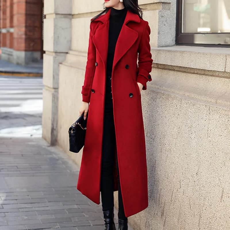 Cappotto invernale da donna Trench lungo in lana Capispalla Cappotti doppiopetto Cintura con risvolto Caldo streetwear Temperamento Top Giacca S-3XL