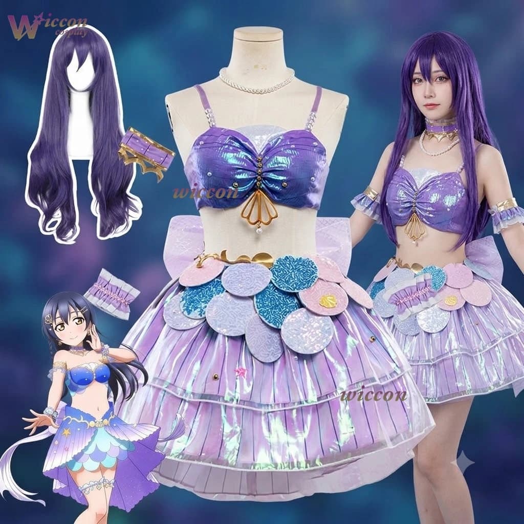 Anime LoveLive! Muse Mermaid Festival Tojo Nozomi Purple Dress Summer Beach Swimsuit Outfits Anime Halloween Cosplay Costumes