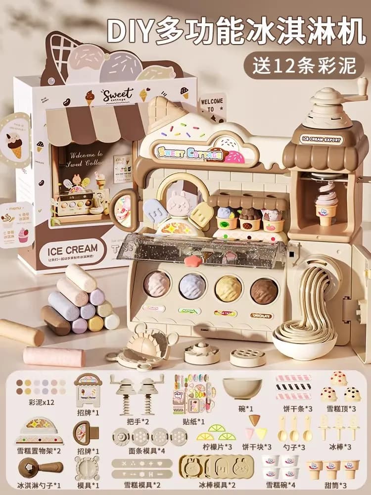 Set Macchina per Gelato Fai-da-Te in Pasta Modellabile, Giocattolo Educativo Creativo per Bambini, Regalo per Ragazzi e Ragazze dai 3 agli 8 Anni