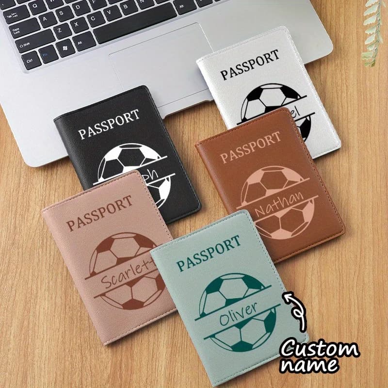 1pc Customized Name Soccer Pattern Passport Holder - Classic Style, Travel Wallet with Card Slots And ID Holder, Stylish Gift