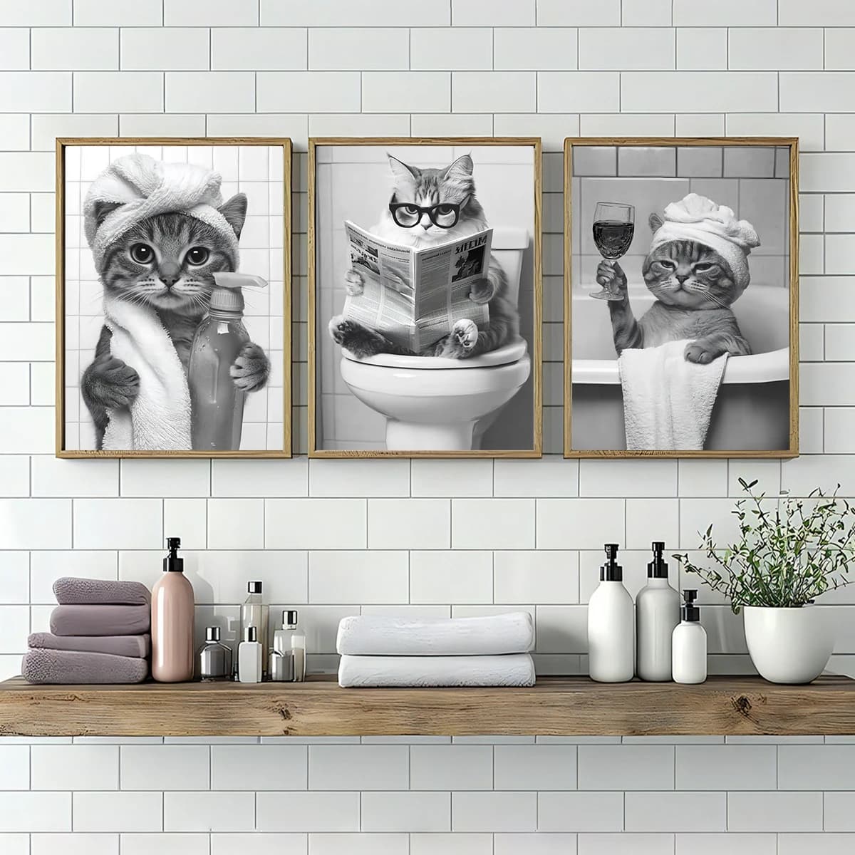 3 pezzi/set animali carini in bianco e nero pittura su tela gatti divertenti stampe poster per bagno toilette arte della parete decorazioni per la casa-senza cornice