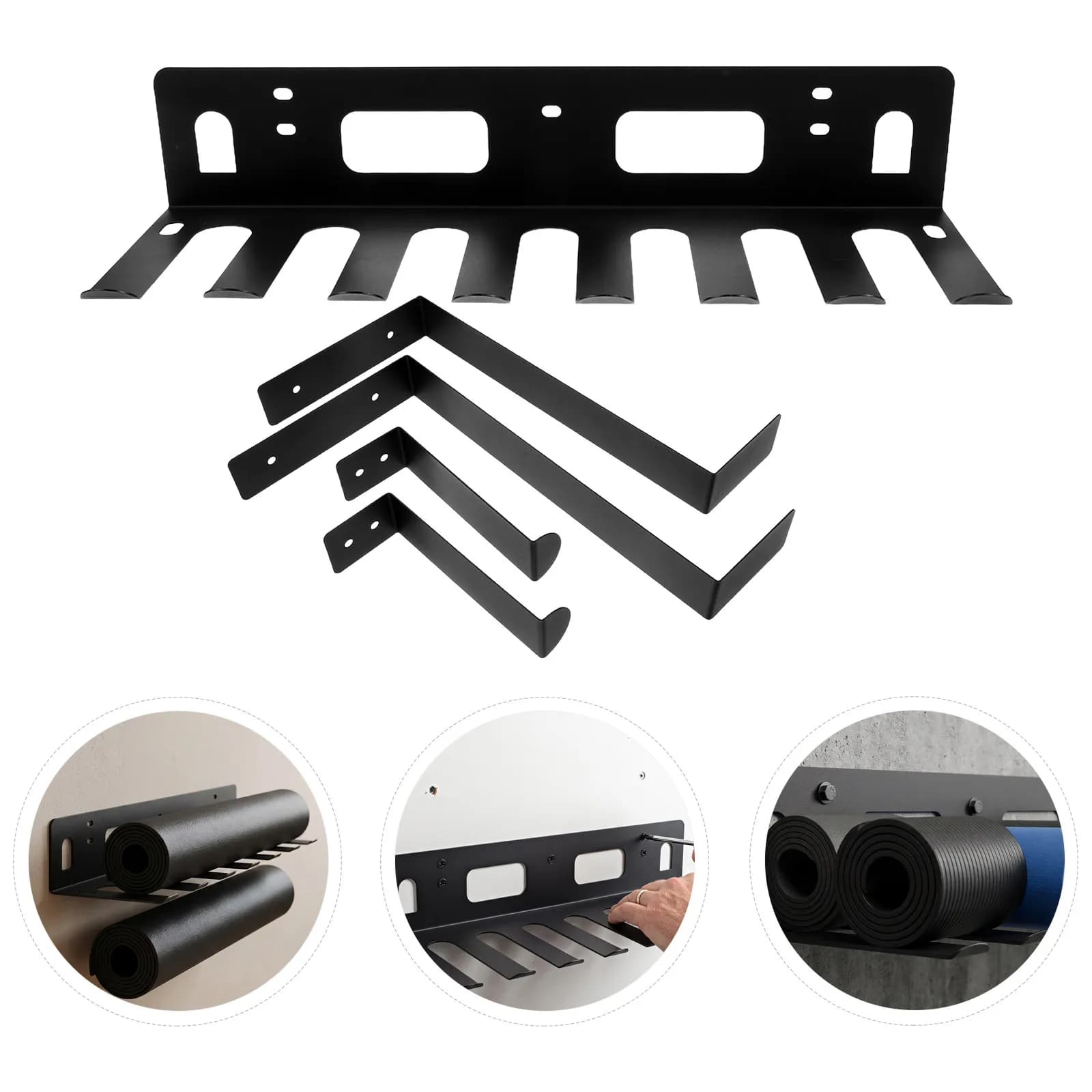 Yoga Mat Wall Organizer Heavy Duty Storage Rack Wall Mounted for Yoga Mats Exercise Bands Jump Ropes Weight Belts Home Gym