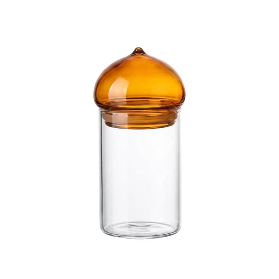 Amber Lid Glass Storage Jar, High Borosilicate Clear Glass Canister, Airtight Sealed Food Container for Coffee Bean Tea Leaf Nut