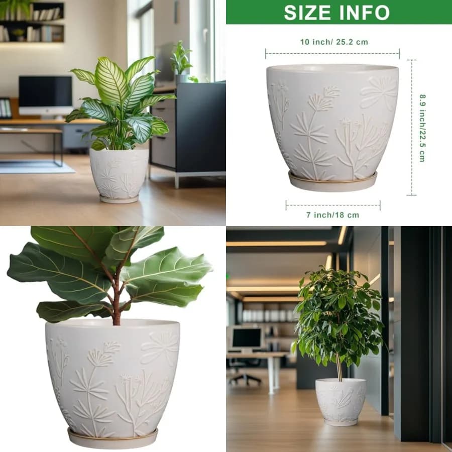 Vaso per Piante in Ceramica con Foro di Drenaggio e Sottovaso, Vaso Rotondo Grande per Piante da Interno ed Esterno, Giardino Domestico