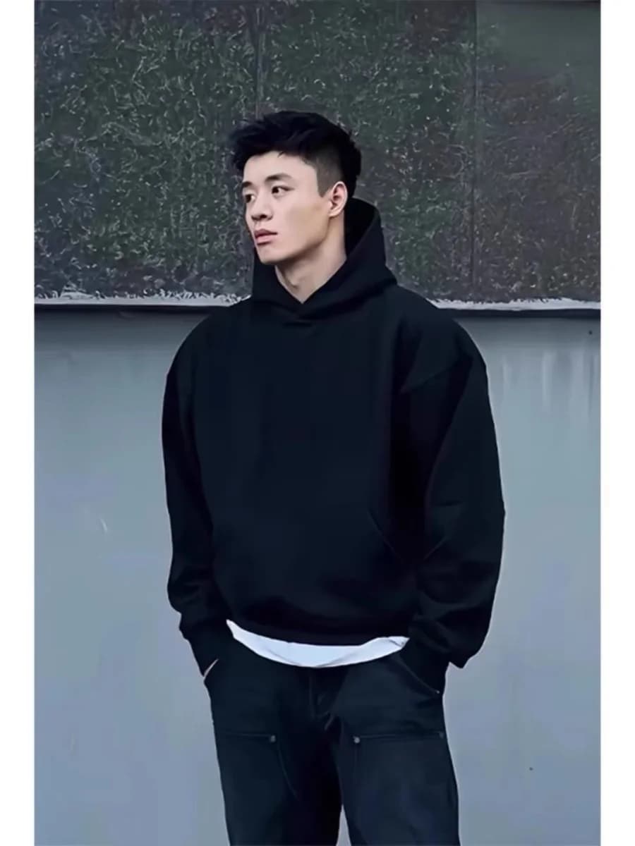 Cleanfit Men's Hoodie Short Wide Basic Fleece Lined Autumn Winter Heavyweight Hooded Jacket Casual Comfortable Long Sleeve Sw...