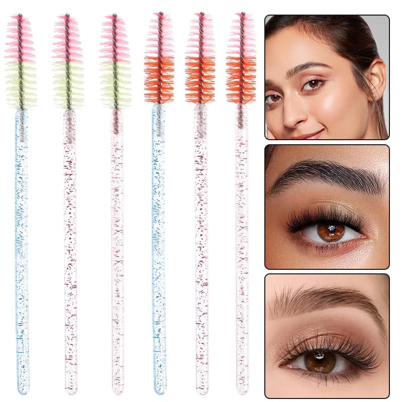 50 pezzi manico in cristallo pennello per ciglia applicatore mascara in plastica bacchetta estensione ciglia bellezza micro pennello strumenti per il trucco delle donne