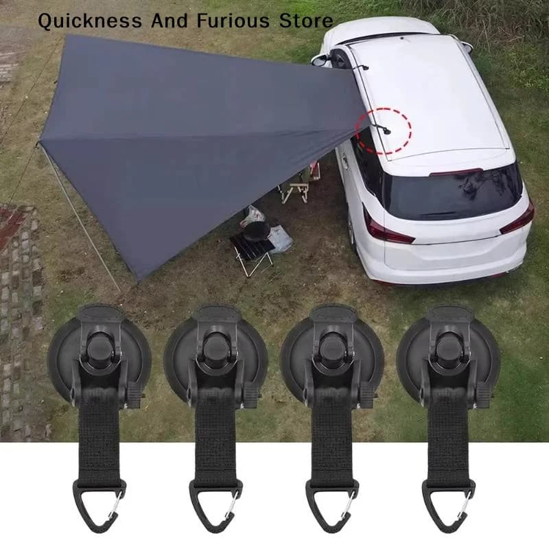 【MO】4Pcs Suction Cup Hooks With 360 Degree Rotation Heavy Duty Nylon Strap For Car Home Outdoor Camping