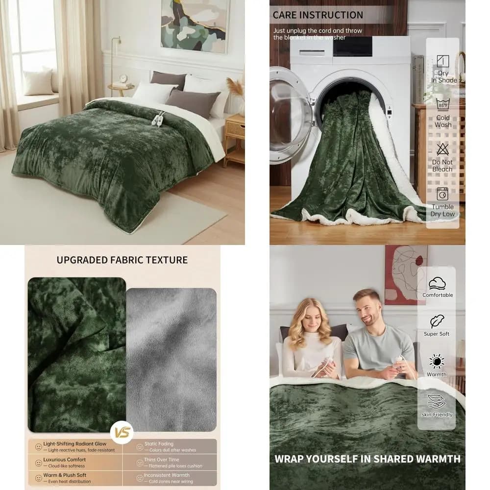 Coperta elettrica Queen Size con doppi controlli, 4 livelli di calore, spegnimento automatico 10 ore, lavabile in lavatrice, certificata ETL, 84 x 90 Velluto Gre