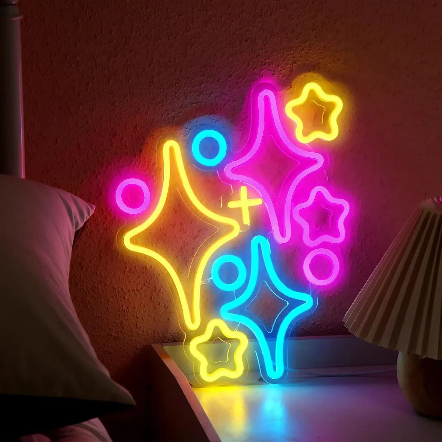 Stelle LED Neon Sign Decorazione da parete, per la decorazione della parete di casa Luce domestica, Illuminazione della stanza Decorazione del soggiorno Marchio illuminato