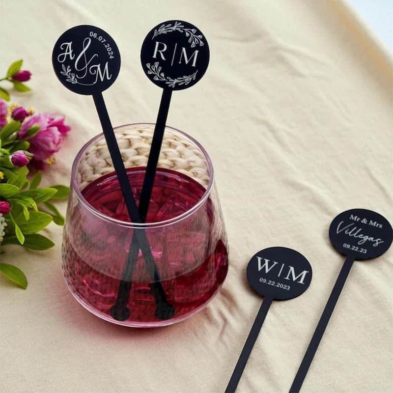 Agitatore da cocktail per bevande in acrilico personalizzato, inciso personalizzato, decorazione per feste di matrimonio, logo, agitatori da cocktail per feste
