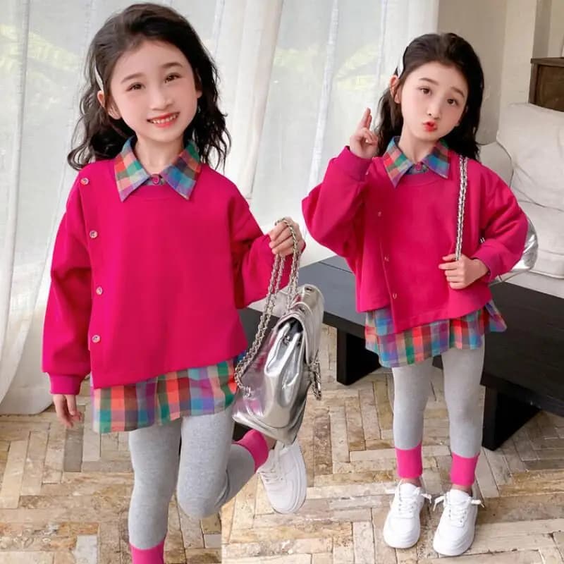 Girl Pullover Leggings Two-Piece Set Spring Autumn Hoodie Tops Pants Child Student Kawaii Fashion Hot New Style Casual Clothing