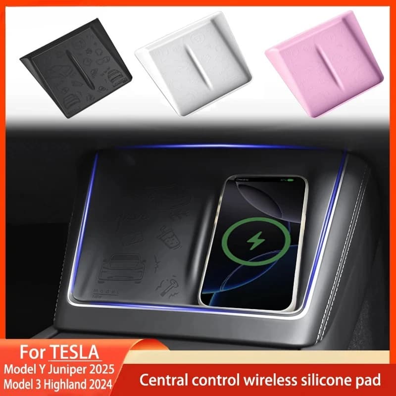 For Tesla Model3 Highland2024 ModelY Juniper2025+Silicone Car Phone Wireless Charging Pad Non-Slip Mat Dust-Proof Car Accessorie