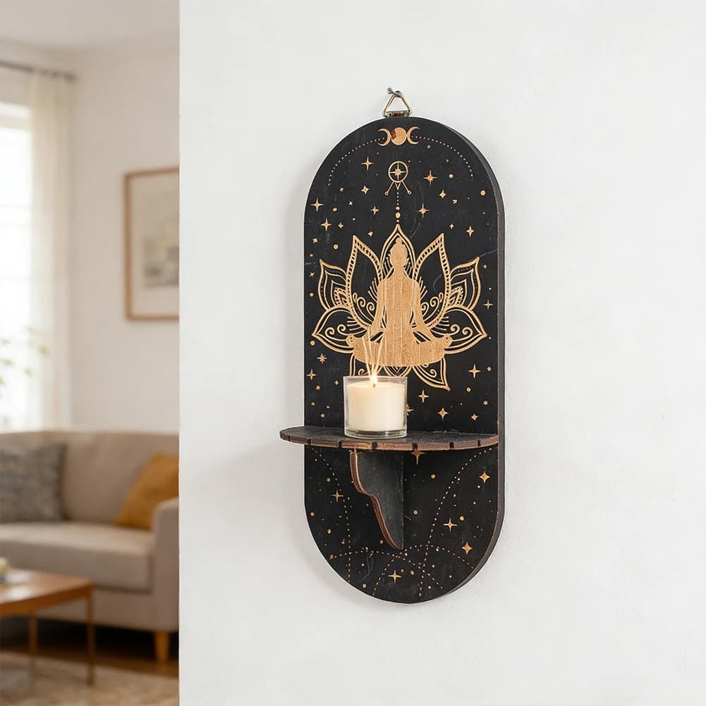 Wooden Laser-Engraved Lotus Meditation Mat Cushion DIY Jewelry Display Tray Pebble Candle & Aromatherapy Wall-Mounted Shelf