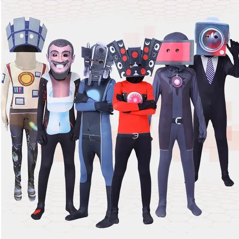 NewSkibidi Collant Cos Abbigliamento Tuta Gioco per bambini Tuta cosplay Sorveglianza Uomo Vs Toilet Man2025c;5,v'8.d;