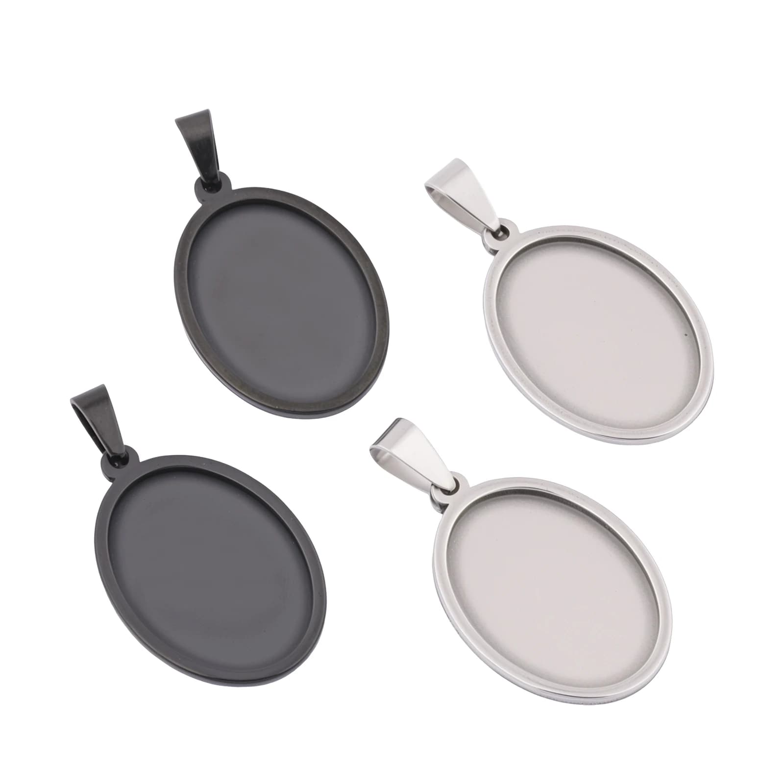 5 Pezzi Base per Cabochon Ovale in Acciaio Inossidabile Nero 18x25mm, Ciondoli Grezzi Fai da Te per Creazione Gioielli