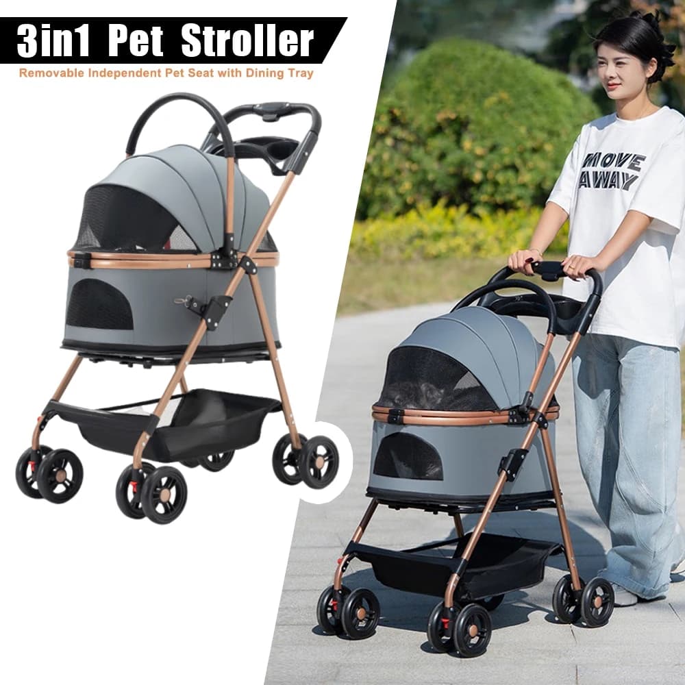 Passeggino per Cani Pieghevole con Un Solo Clic, Telaio in Acciaio al Carbonio, Cestino Portaoggetti e Portabicchieri per Cani e Gatti fino a 35 kg