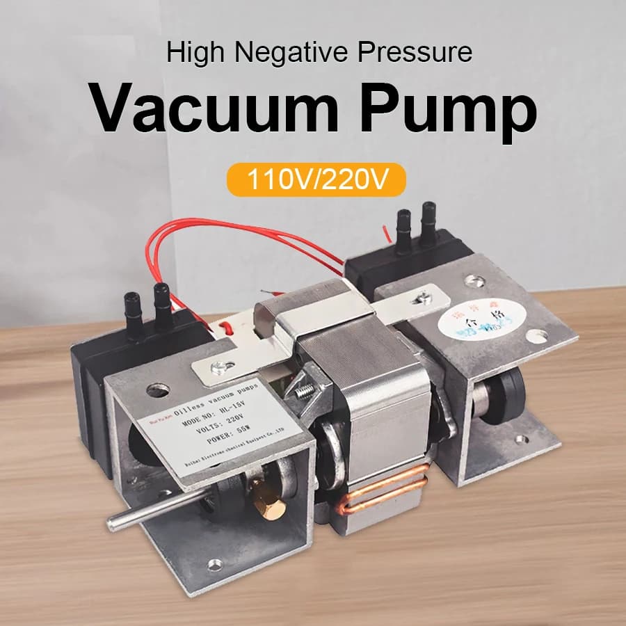 Pompa per vuoto senza olio Piccola micro pompa ad aria 220V Pompa a pistone a doppia testa Pompa per vuoto silenziosa 110V
