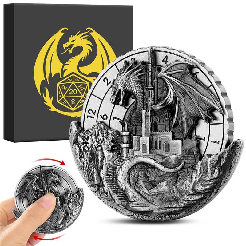 Roulette da dito 7 in 1 del drago e del castello Ruota DND Dice Spinner Gioco di ruolo da tavolo Accessori per giochi da tavolo con scatola di immagazzinaggio