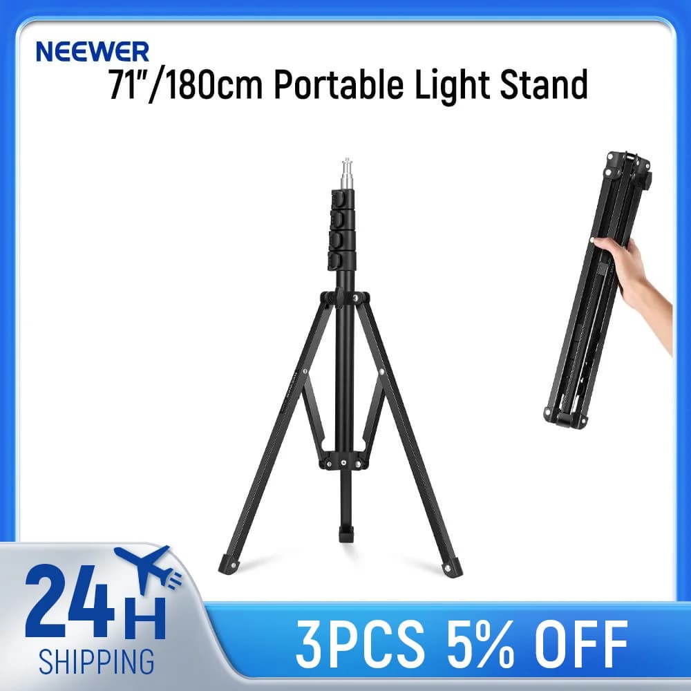 NEEWER 71 Inch Portable Light Support Adjustable Metal Camera Tripod Reverse Foldable Light Support for LED Ring Light Reflector