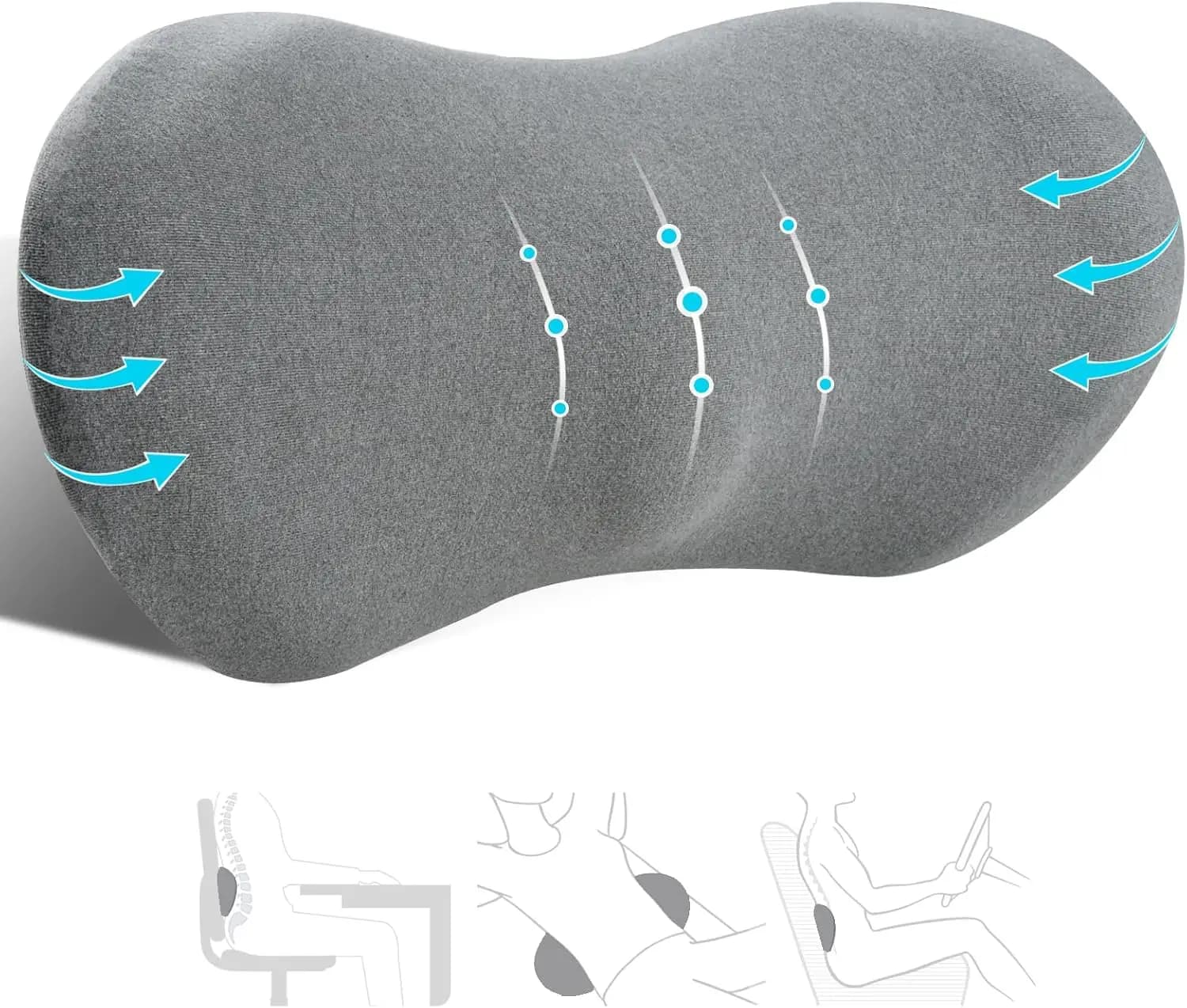 Cuscino Lombare Ergonomico in Memory Foam per Alleviare il Dolore alla Schiena, Traspirante e Lavabile, Adatto per Sedie da Ufficio e Sedili Auto in Grigio Scuro