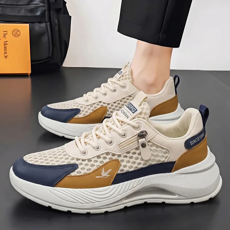Men's Summer Mesh Breathable Casual Sports Shoes Thick Sole Height Increasing Running Dad Sneakers