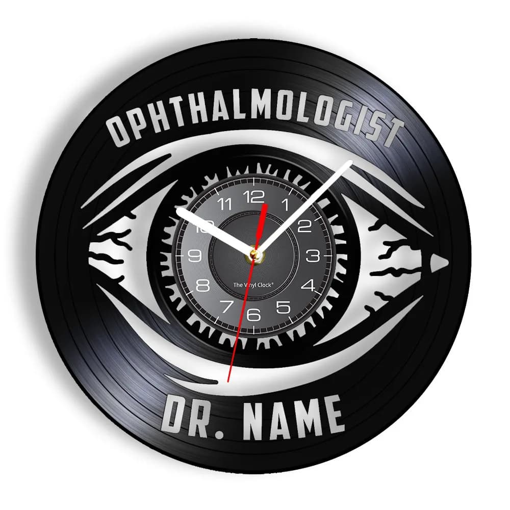 Nome personalizzato orologio da parete oftalmologo oftalmologia Wall Art Office Decor Custom Vinyl Record orologio da parete Eye Doctor Gift