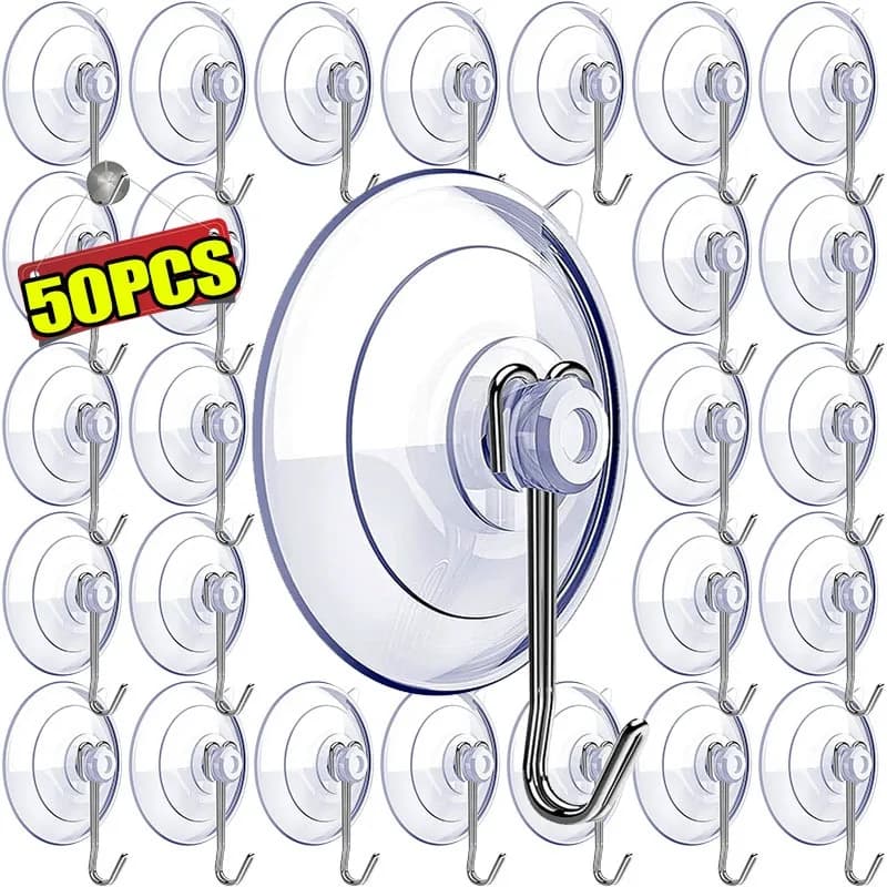 Gancio a ventosa Strong Grips in PVC trasparente, senza foratura, riutilizzabile, adesivo invisibile, per bagno, specchio, riporre oggetti, accessorio per casa e ufficio