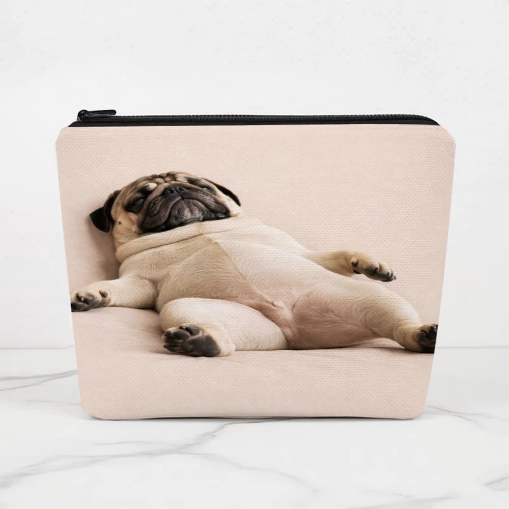Borse per il trucco con pug che dorme sullo schienale per ragazze, pochette per cosmetici, borsa da toilette, astuccio per matite, custodia da viaggio