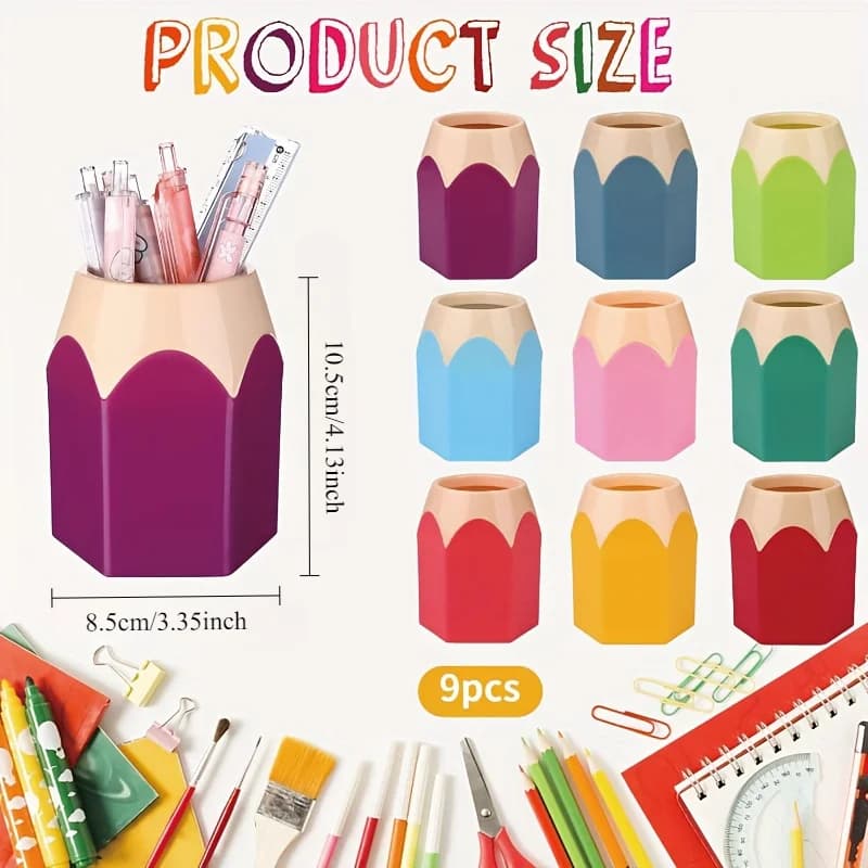 Set organizer da scrivania a forma di matita da 9/6 pezzi | Portapenne in plastica PE con tazza e scatola, portaoggetti colorato per cancelleria da ufficio