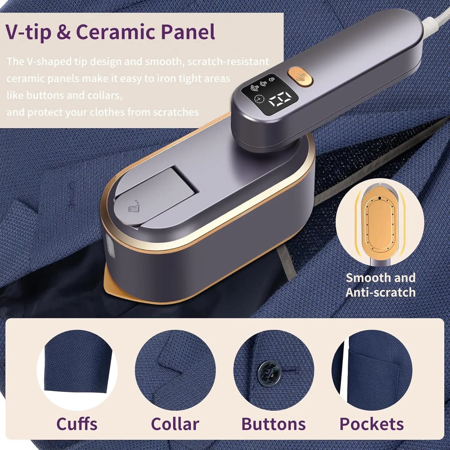 Ferro da stiro a vapore portatile 180 ° Maniglia girevole Piroscafo per indumenti portatile a 3 livelli Serbatoio da 150 ml a riscaldamento rapido da 1200 W per i viaggi